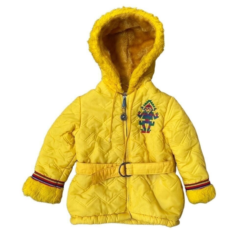 VTG 80's WEATHER TAMER Belt Cincher Embroidered Aztec Puffer Coat Toddler 3-5y